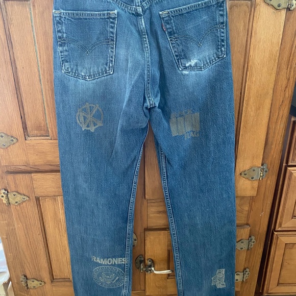 Men's Punk Rock Themed Levis 505 Jeans Upcycled